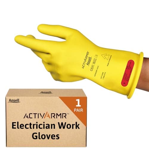 Image of Ansell ActivArmr Electrician Work Gloves, Electrical Protection Class 0 (1000V), Insulating Natural Rubber Latex Gloves, Industrial Safety PPE, 11 Inches, Yellow, Size L (1 Pair)