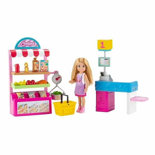 Image of Barbie Chelsea Snack Stand Playset with Doll 15+ Pieces: Register, Food Items, Shopping Basket & More, Gift for Ages 3 Years Old & Up - GTN67
