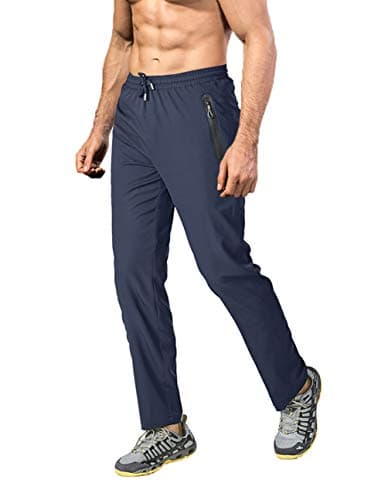 Image of EKLENTSON Mens Cycling Trousers Lightweight Joggers Summer Zip Pockets Sports Pants Gym Tracksuit Bottoms,Blue,34