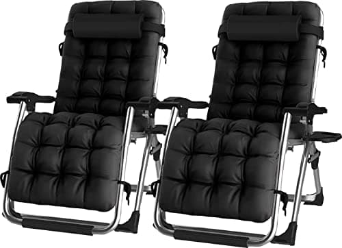 Image of groundlevel.co.uk Extra Wide Gravity Chairs, Deluxe Deep Filled Cushions, Rust Proof, Lightweight Frame, Reclining, Includes Side Tray (Set of 2 Chairs, Black)