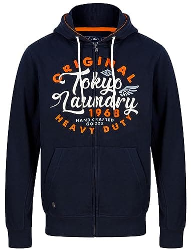Image of Tokyo Laundry Prevail Motif Brushback Fleece Zip Through Hoodie in Sky Captain Navy L