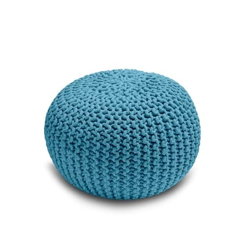 Image of Home Sweet Home UK Handmade Ottoman Large Knitted Pouffe Footstool - 100% Cotton Chunky Knitted Round Pouffes For Living Room - Suitable For Resting Feet, Occasional Seating & Decor