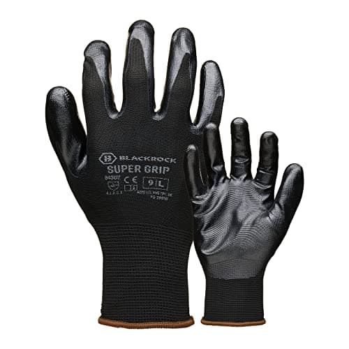 Image of Blackrock Super Grip Work Gloves, Black Nitrile, Men and Women, Roofing, Warehouse, Thin, DIY, Gardening, Outdoor, Safety Work Gloves - Size 8/Medium