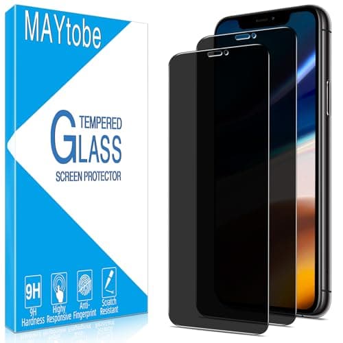 Image of MAYtobe 2 Pack Privacy Screen Protector for iPhone 11 Pro Max/iPhone XS Max, Anti Spy Tempered Glass, Case Friendly, Anti-Scratch, Ultra Resistant, Touch Sensitive, Bubble Free