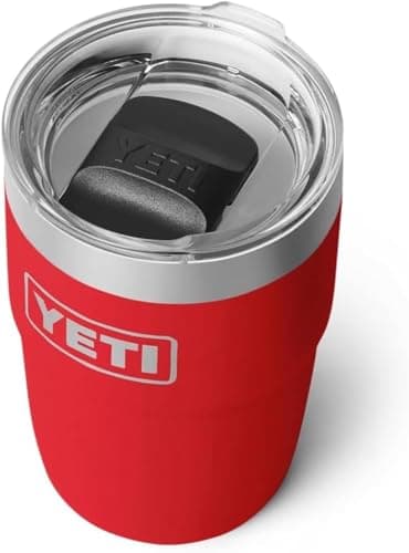 Image of YETI Rambler 8 oz (236 ml) Stackable Cup with Durasip Ceramic Lining, Stainless Steel Vacuum Insulated Coffee Cup with Removable Magslider Lid, Rescue Red