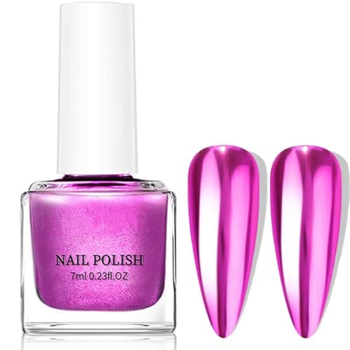 Image of Metallic Nail Polish Hot Pink Nail Varnish, Quick Drying Breathable Mirror Metallic Effect Nail Art Polish Long Lasting Pink Mirror Nail Polish Water-Based Formula NailPolish