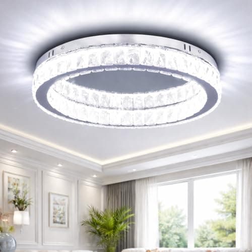 Image of Hometric Crystal Flush Mount Ceiling Light 2700K-6500K Fixtures Modern Round LED Chandelier Light Fixture Ceiling Lamp for Living Room Dining Room Kitchen 48W - Warm to Cool