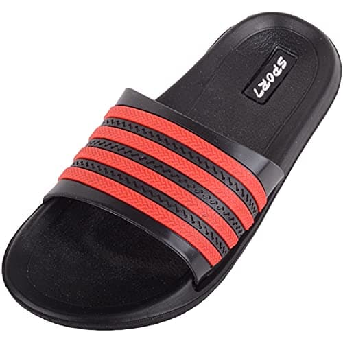 Image of ABSOLUTE FOOTWEAR Childrens Kids Boys Slip On Practical Summer Beach Pool Shower Slider Mule Flip Flop Sandals - Black/Red - UK Child 12 / EU 30-31