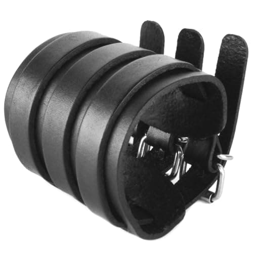 Image of HZMAN Mens Leather Wide Triple Straps Wrap Gauntlet Wristband Bracelet Buckle Fastening Arm Armor Cuff Bracelet (Black)