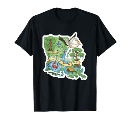 Image of Louisiana Love Map Art with Southern Charm and Pride T-Shirt