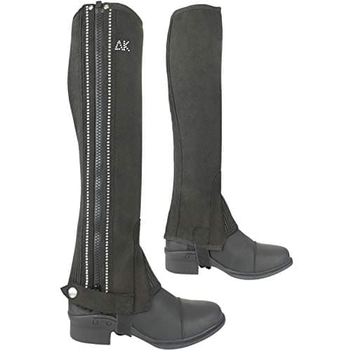 Image of AK Washable Micro Suede Leather Horse Riding Half Chaps with Crystal Rows AKRS-1890 (Black, S)