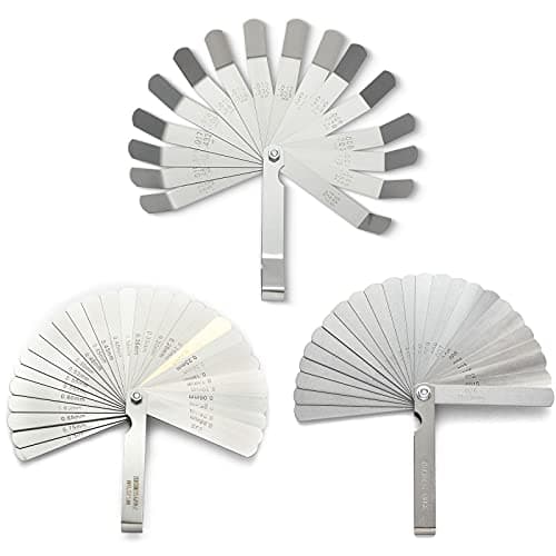 Image of 2 Pack Feeler Gauge with 32/26 Blades and 1 Pack Offset Feeler Gauge with 16 Blades - Stainless Steel Feeler Gauge Dual Marked Metric and Imperial Gap Measuring Tool for Automotive Repair