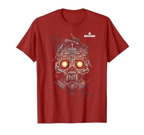 Image of World of Tanks Halloween Tank Skull T-Shirt, Men, Cranberry Red, X-Large