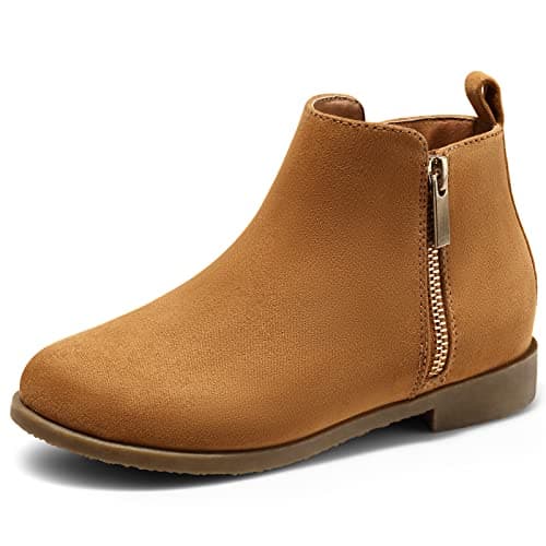 Image of Harvest Land Girls Boots Kids Ankle Boots Zipper School Shoes Elegant Big Kid Fashion Winter Boots Zip-up Short Flat Bootie for Junior/Yourth Brown UK1