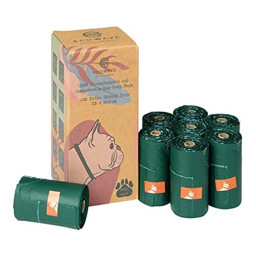 Image of ECO WAVE Compostable Leak-Proof Dog Poop Bags For Small Dogs, Thick and Strong, 120 Fragrance Free Bags, EN 13432 Certified