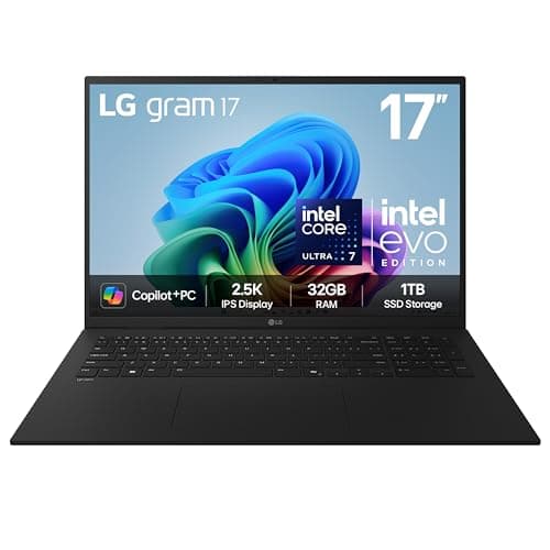 Image of LG gram 17Z90TL - 17 Inch 2.5K IPS Ultra-Lightweight Laptop, Intel Core Ultra 7 258V 47TOPS NPU - EVO Edition, 32GB RAM, 1TB SSD, Windows 11 Home, gram Hybrid AI, Copilot+ PC, Black (2025)