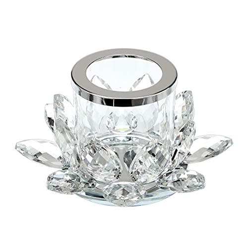Image of SUMTREE Clear Crystal Lotus Candle Tealight Holder for Home Decorate Office Wedding Table Centerpiece