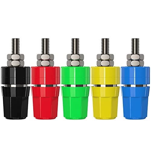Image of DIYhz Tin Brass Plated Insulated Binding Post Terminals Connectors for 4mm Banana Plugs Test Probe Conversion 5PCS (Red, Yellow, Blue, Green, Black)
