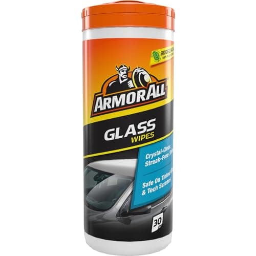 Image of Armor All, 30 Biodegradable Glass Wipes, Streak-Free Cleaning, Easily Removes Dirt and Insects, Suitable for Inside and Outside Use, Freshness Lock, for Car & Motorcycle Detailing, Made in the UK
