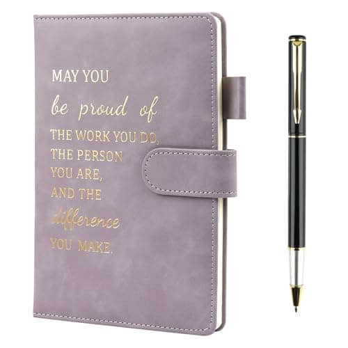 Image of Hopton Inspirational Personalised Notebook, PU Leather Notebook and Pen Set, Employee Appreciation Gifts, New Job Gifts for Women Men Employee Volunteer Colleague Teacher (Purple)