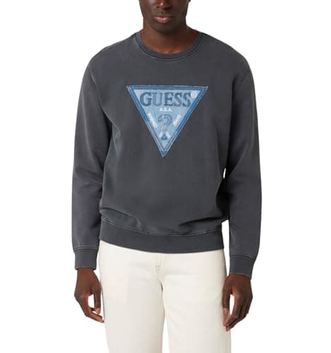 Image of GUESS Men's Eco Triangle Patch Sweatshirt, Grey Shadow Blue, S