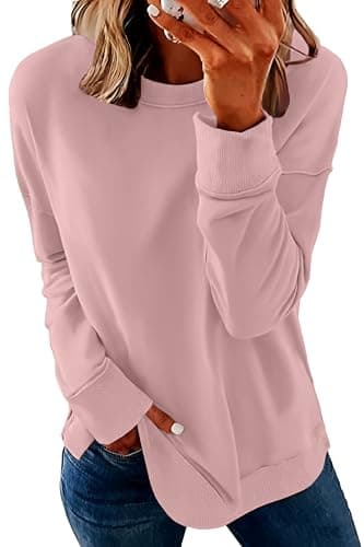 Image of NEYOUQE sweatshirts for women uk ladies jumpers crewneck sweatshirt winter jumper fashion hoodies pullover women autumn clothes long sleeve tops womens Pink L