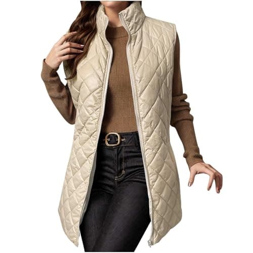 Image of Zipper Lightweight Warm Vest Boys Khaki Quilted Gilet Lightweight Body Warmer Padded Outdoor Vest Sleeveless Jacket S