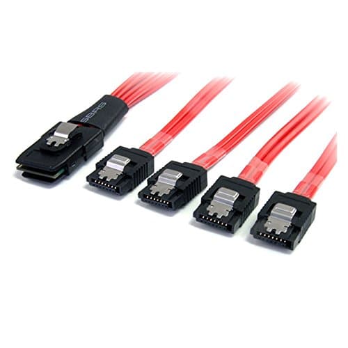 Image of StarTech.com 1m Serial Attached SCSI SAS Cable - SFF-8087 to 4x Latching SATA SAS cable (SAS8087S4100)
