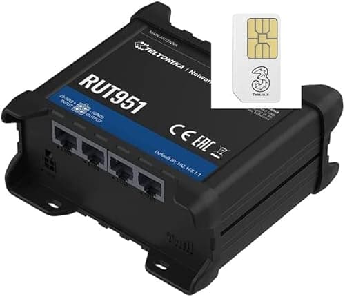 Image of Teltonika RUT951 4G LTE Cat4 Dual SIM Industrial M2M/IOT Router with Fixed IP Data SIM Card Bundle