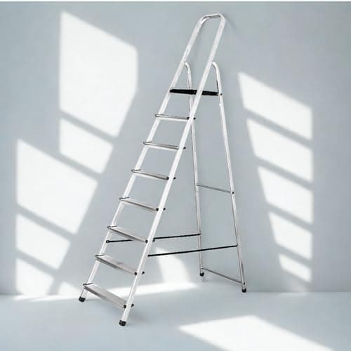 Image of MYPRO Aluminium Step Ladder, Lightweight,Portable, Heavy Duty Platform Steps, 3 4 5 6 7 8 Step,EN131 Certified, 150KG Capacity, Ideal for Trade & DIY (8 Tread)