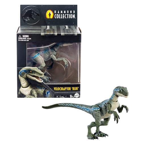 Image of Jurassic World Hammond Collection Velociraptor Blue Dinosaur Figure, Premium Design & Articulation, Collectible Toy, HTV62