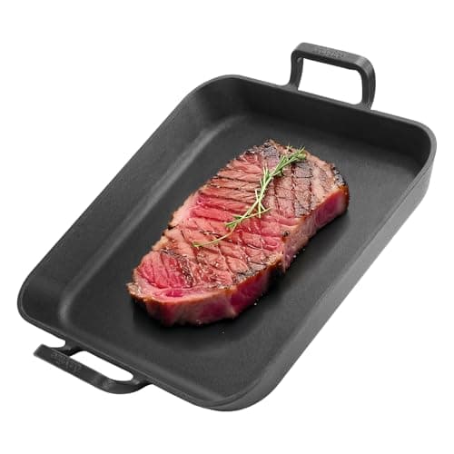 Image of onlyfire Rectangular Grill Pan with Handles, Cast Iron Skillet, BBQ Griddle Pan for Gas Grill, Charcoal Grill and Most Ovens, 31.5 * 31.5 * 3.8 cm