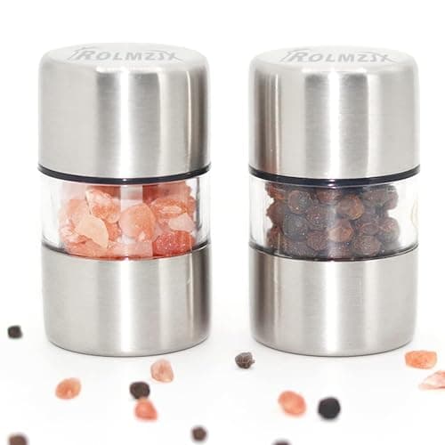 Image of ROLMZJX Mini Salt and Pepper Grinder Set, Travel Salt and Pepper Sets,Camping Salt and Pepper Set，Salt Grinder for Home Kitchen BBQ Outdoors（2 Pcs）