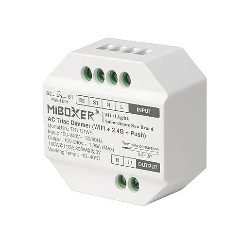 Image of LIGHTEU®, Milight Miboxer Smart AC Triac Dimmer (WiFi+2.4G+Push), Support Tuya Smart Alexa and Google home voice control 2.4GHz remote control Push dimming, TRI-C1WR