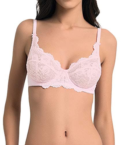 Image of VANEVER Women’s Lace Bra, Comfortable Women’s Bras, Sexy Bra with Underwire & No Padding Cups, Breathable & Non-Chafing Ladies Underwear, Support, Pink 34B