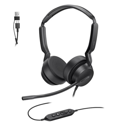 Image of Yealink UH42 Wired USB-C/A Headset with Noise Cancelling Mic for PC, Laptop | Microsoft Teams Certified | In‑Line Controls | 7ft Cable | All‑Day Comfort for Office & Home Work