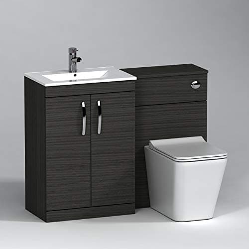 Image of 1000mm Modern Hale Black Bathroom 2 Doors Minimalist Vanity Unit Basin Sink & Slim Elena Pan + Toilet Furniture Set