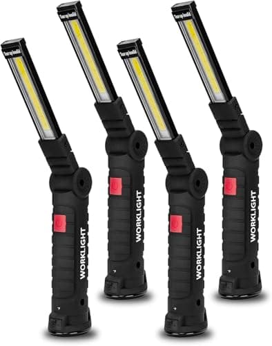 Image of FIBRAVE LED Work Light Rechargeable, Mens Valentines Day Tool Gifts for Him Boyfriend Husband,LED Torch Grill Light Rechargeable Inspection Lamp with Magnetic Base 5 Modes 360° Rotate (4PCBlack)