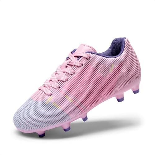 Image of DREAM PAIRS Boys Girls Soccer Cleats Youth Firm Groud Athletic Outdoor Trainning Football Shoes for Little/Big Kid,Size 2 Big Kid,Pink/Purple,KKUMSO2508