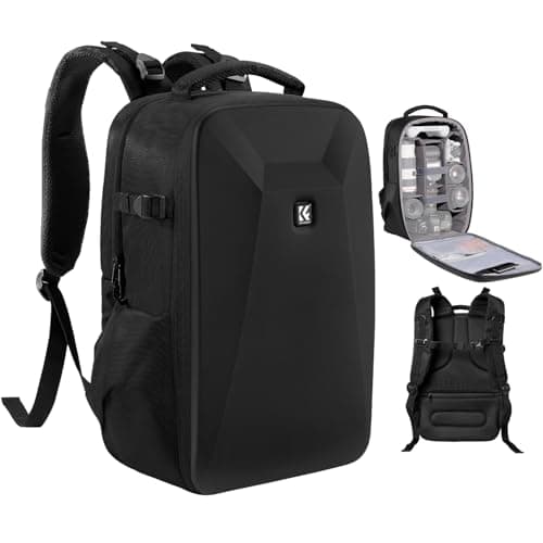 Image of K&F Concept DSLR Camera Backpack, Large Hardshell Photography Camera Bag with 15-15.6Inch Laptop Compartment, with Rain Cover-Black