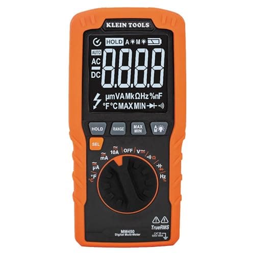 Image of Klein Tools MM450 Multimeter, Slim Digital Meter, Auto-Ranging TRMS, 600V AC/DC Voltage, Current, Resistance, Temp, Frequency, Continuity, Orange