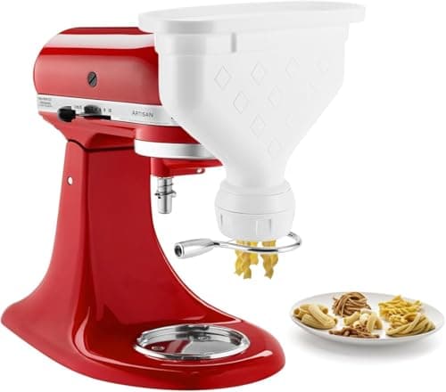 Image of Kainasch 6-Piece Pasta Maker Attachment for KitchenAid Stand Mixer, Heavy Duty Homemade Pasta Press with Dual Feed Ports, Includes 6 Shaping Discs, Dishwasher Safe & Easy Clean Accessories