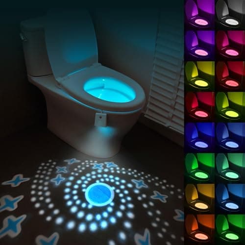 Image of HOTUT Motion Sensor Toilet Night Light, 16 Colors Body Motion Sensor Toilet Bowl Seat Lamp, USB Chargeable, Adjustable Motion Activated Toilet Night Light for Any Toilet