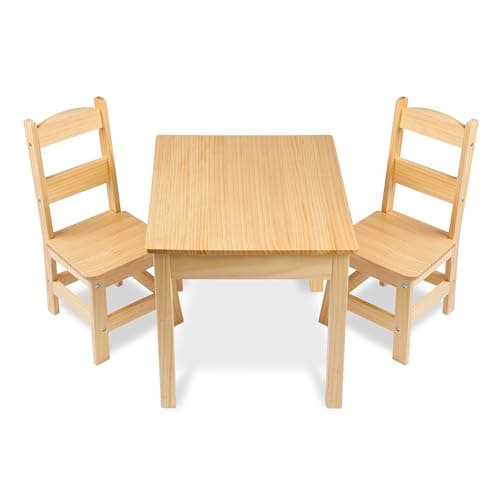 Image of Melissa & Doug Solid Wood Table and 2 Chairs Set - Light Finish Furniture for Playroom