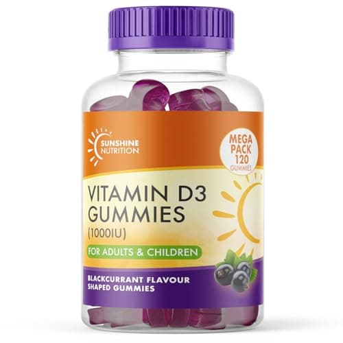 Image of Vitamin D 120 Gummies for Adults and Children - Contains 1000IU (25ug) VIT D3 Supplement for Immune Support - Easy Take Very Tasty Blackcurrant Flavour - 4 Month Supply