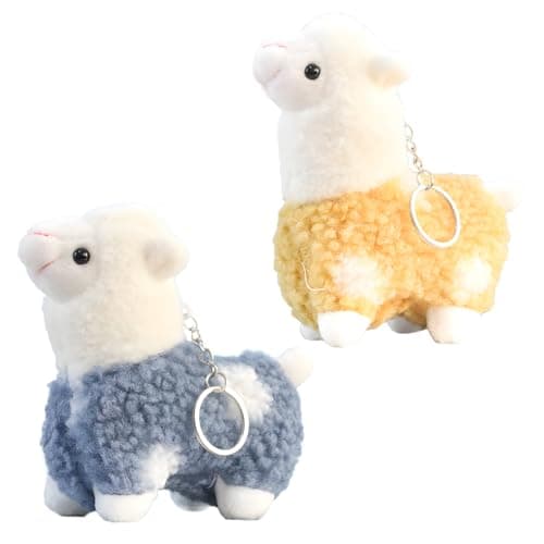 Image of arrderly Pack of 2 Alpaca Cuddly Toy, Plush Alpaca Key Ring, Llama Cuddly Toy Mini, Kawaii Plush Toy Nursery Classroom Gifts for Students, Yellow and Blue, One Size