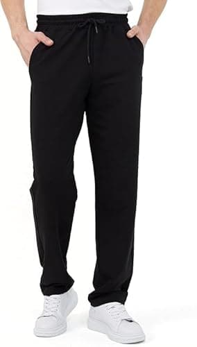 Image of L S U Unisex Jogging Pants Fleece Open Hem Bottoms Adjustable Drawstring School PE Sports Jogger (BLK M)