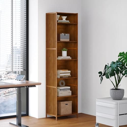Image of Warmiehomy 6-Tier Bookcase, 170cm Bamboo Bookshelf, Open Storage Shelf Freestanding, Wooden Shelving Unit Display Shelves for Living Room Bedroom Study Room Dinning Room (Rustic Brown)