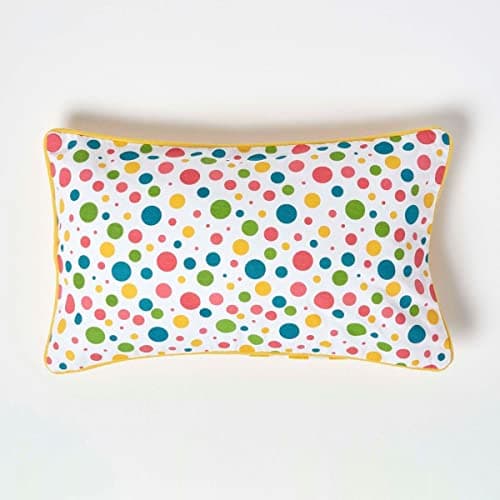 Image of HOMESCAPES - 100% Cotton - Polka Dots - Cushion Cover - 30 x 50 cm Rectangular - 12 x 20 Inches - Multi Colour Orange Red Blue Yellow - 100% Cotton Sofa Pillow Cushion Cover - Washable