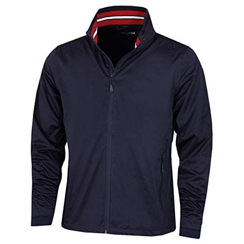 Image of Calvin Klein Mens Collar Detail Waterproof Jacket - Navy/Red - XL